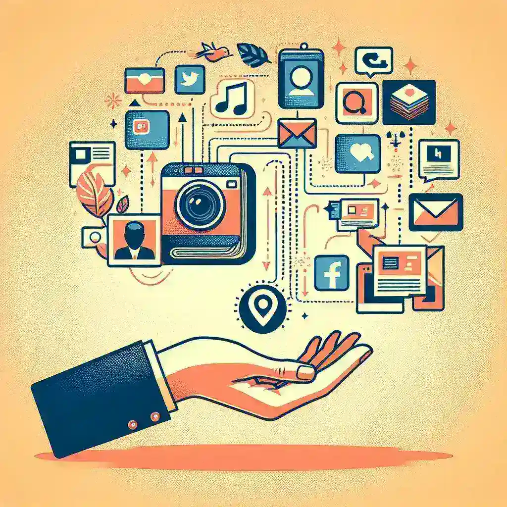 "Contoh portofolio online yang dibuat dari konten media sosial, menampilkan gambar, video, dan tautan yang menarik untuk menunjukkan keahlian digital dan kreativitas pengguna."