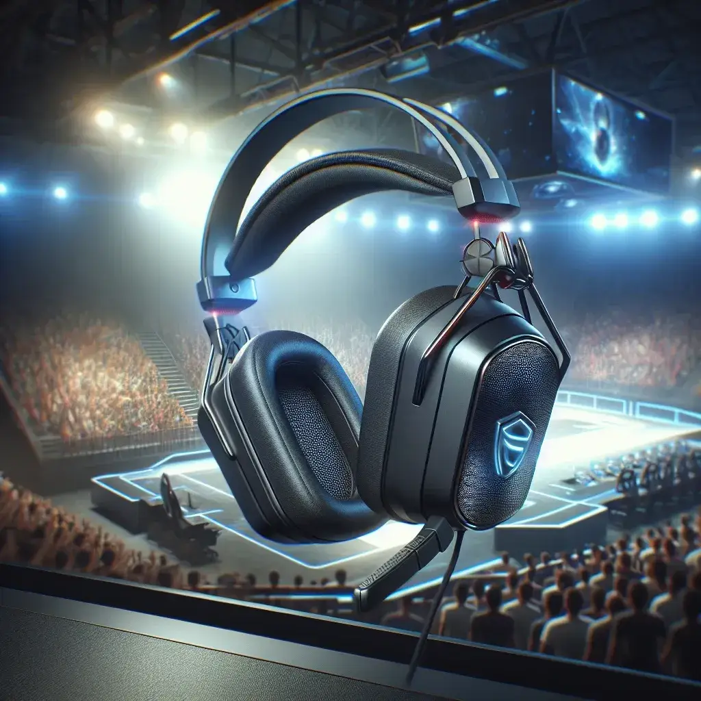 "Razer gaming headset with AI noise cancellation technology designed for eSports tournaments, featuring sleek design and high-performance audio quality."