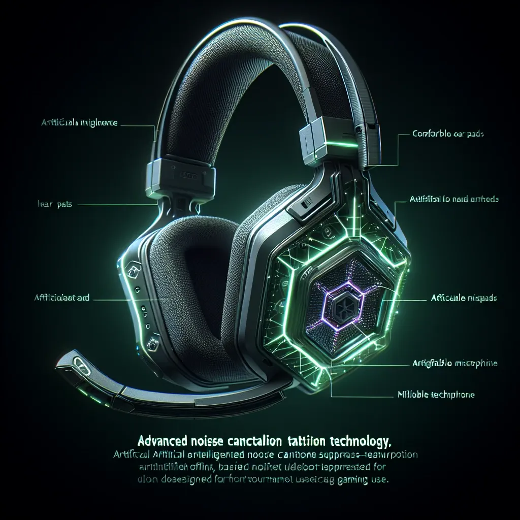 "Razer headset gaming terbaru dengan teknologi peredam bising AI, dirancang khusus untuk turnamen eSports, menampilkan desain ergonomis dan kualitas suara superior."